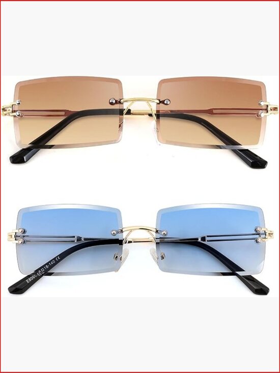 Vintage Rimless Rectangle Sunglasses with UV400 Protection main image 4